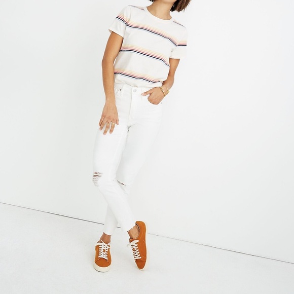Madewell Denim - Madewell 9” high rise skinny crop jeans white knee rip 25